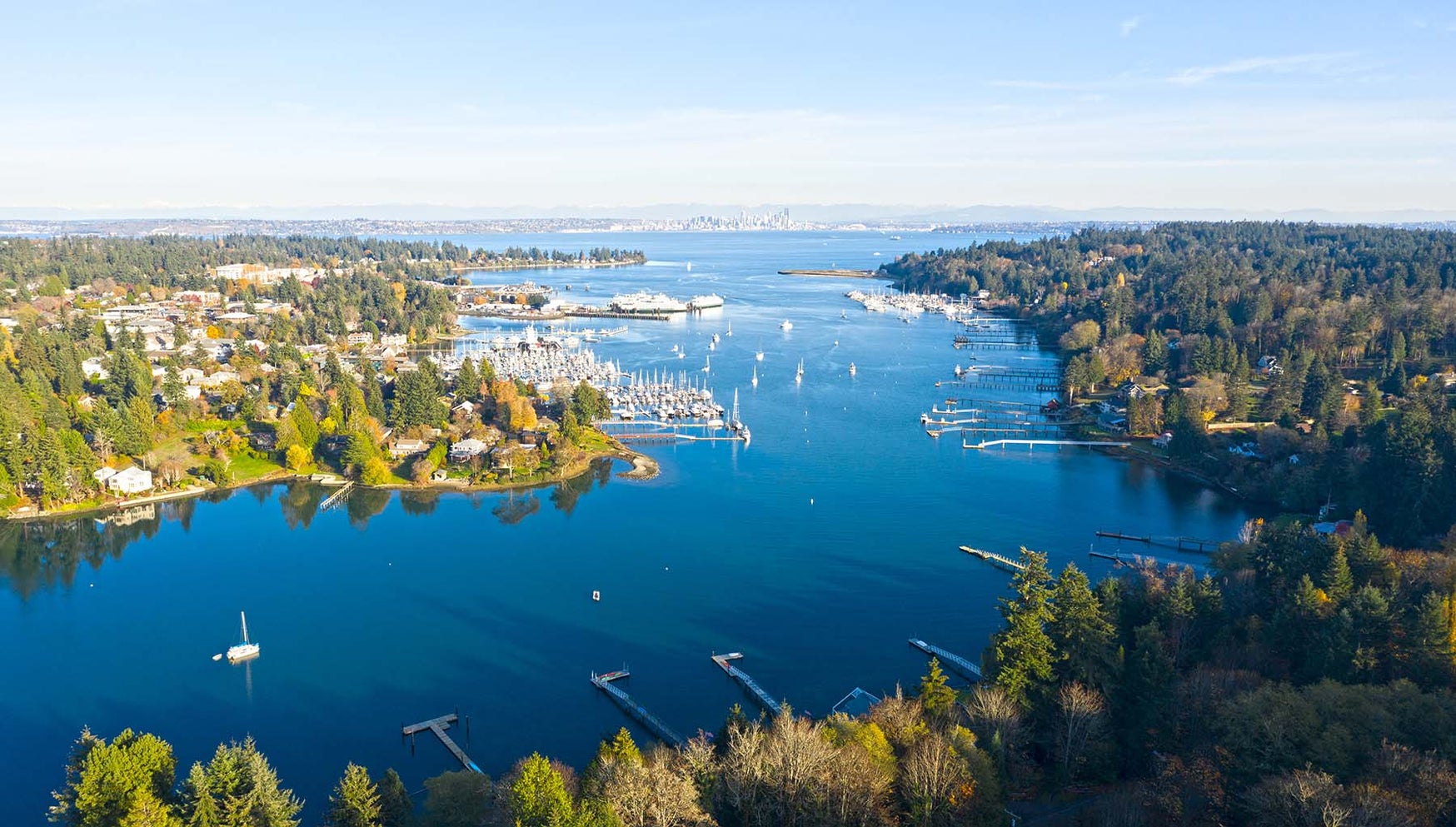 An aerial view of Kitsap area and the surrounding waters